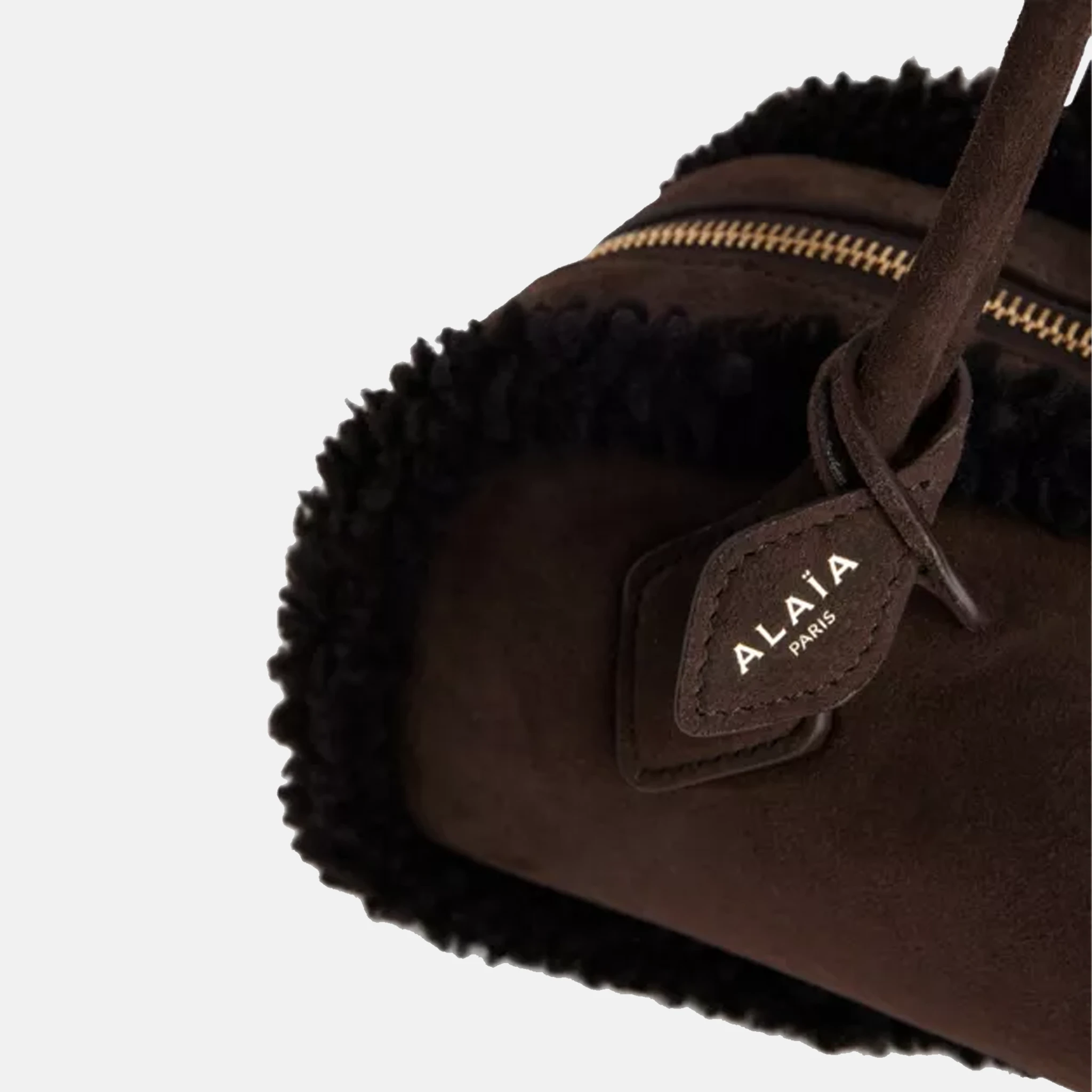 Alaia Women's Le Teckel Shearling Shoulder Brown Bag