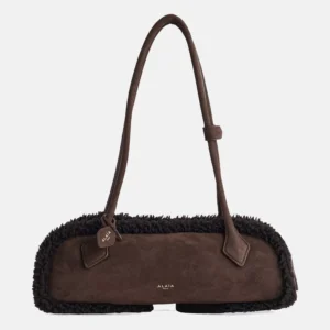 Alaia Women's Le Teckel Shearling Shoulder Dark Brown Bag