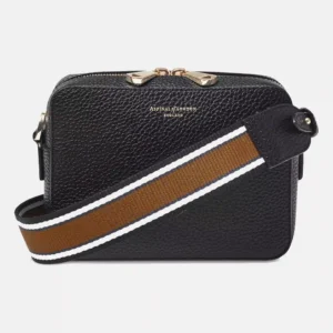 Aspinal Of London Men's Camera Grained Black Leather Crossbody Bag
