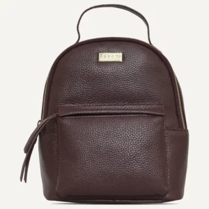 Assots Burgundy Zip Top Mini Pebble Grain Leather Backpack