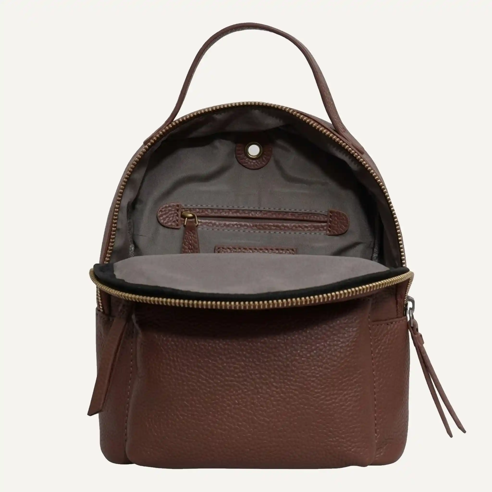 Betty Zip Top Mini Pebble Grain Brown Leather Backpack