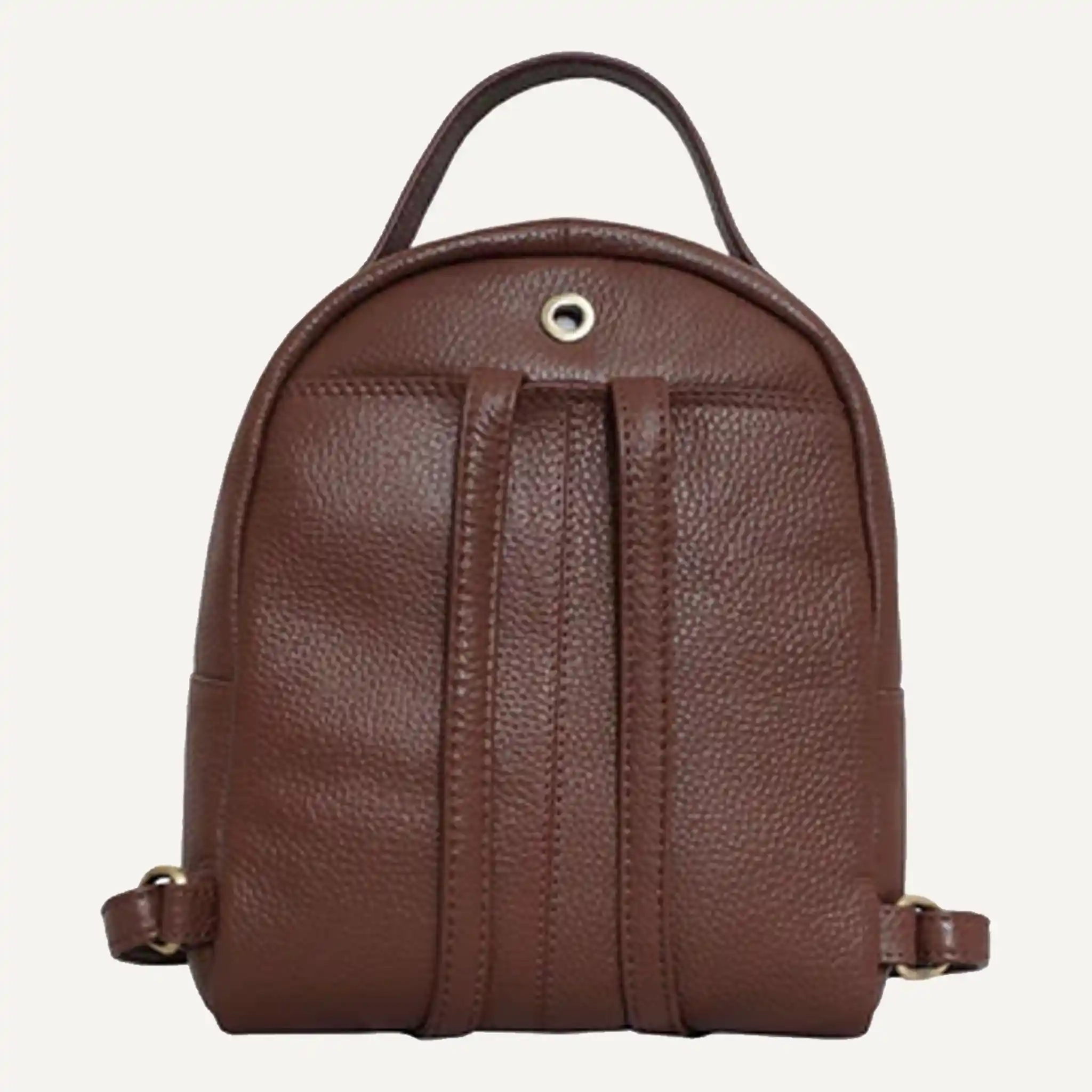 Betty Zip Top Mini Pebble Grain Leather Brown Backpack