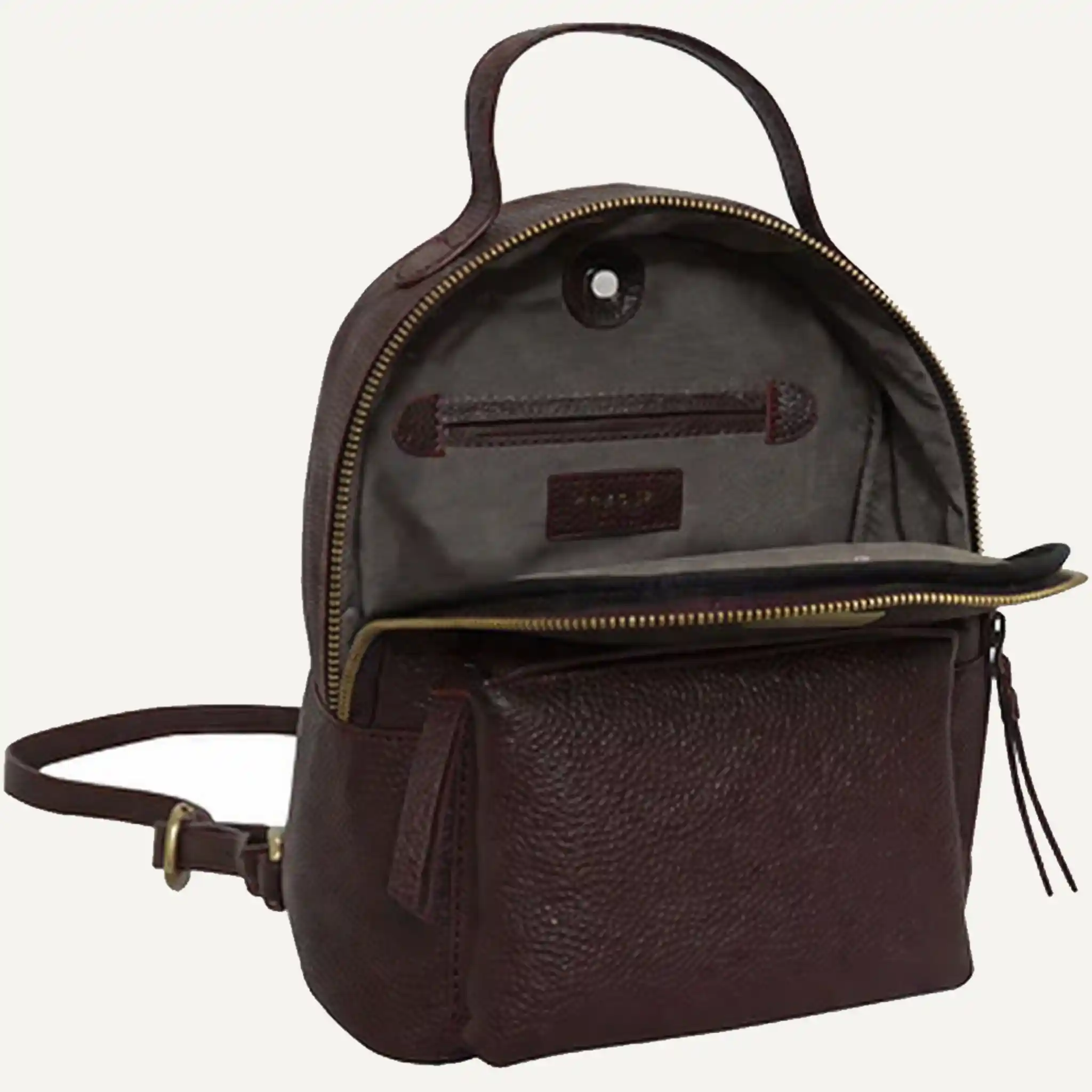 Burgundy Zip Top Mini Pebble Grain Leather Backpack