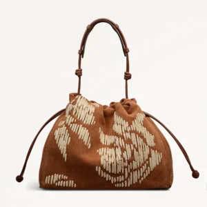 Drawstring Cognac Shoulder Bag