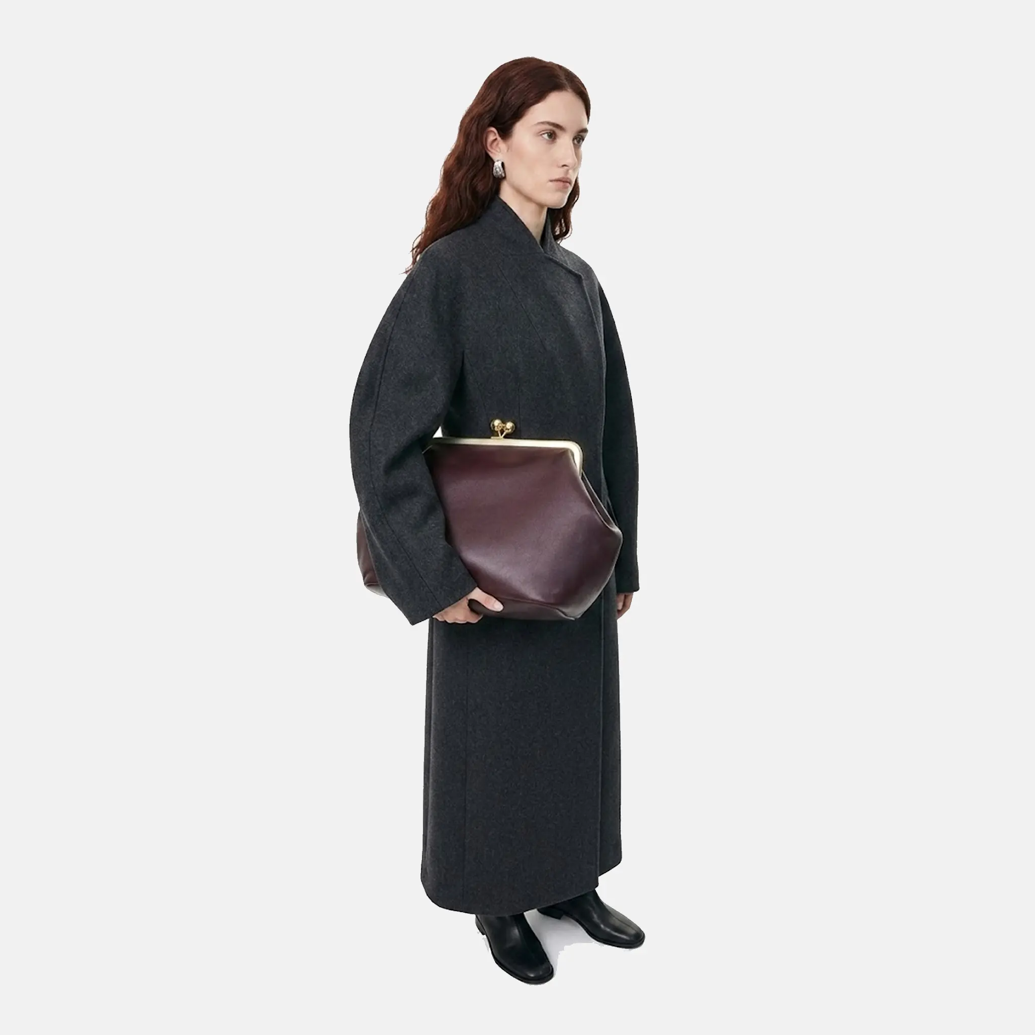 Large Kisslock Frame Leather Shoulder Bag