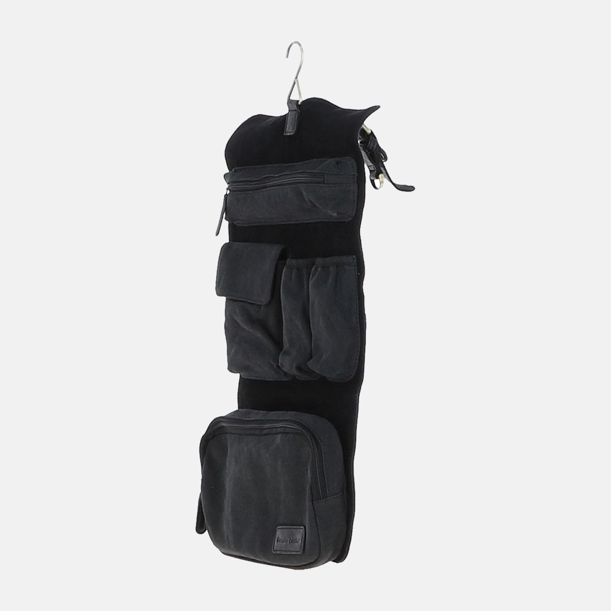 Men's Black Hanging Leather And Canvas Toiletry Bag
