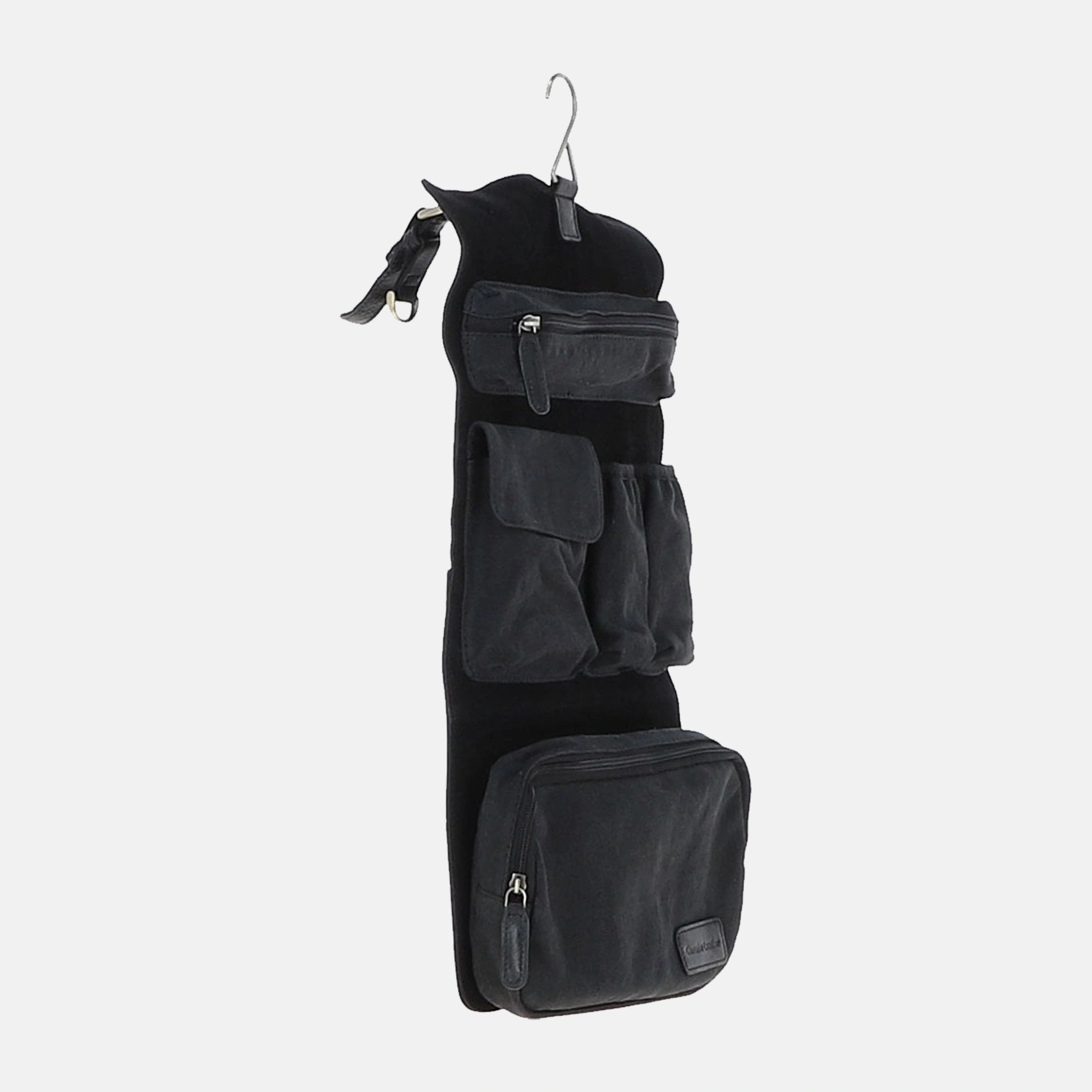 Mens Black Leather & Canvas Hanging Toiletry Bag
