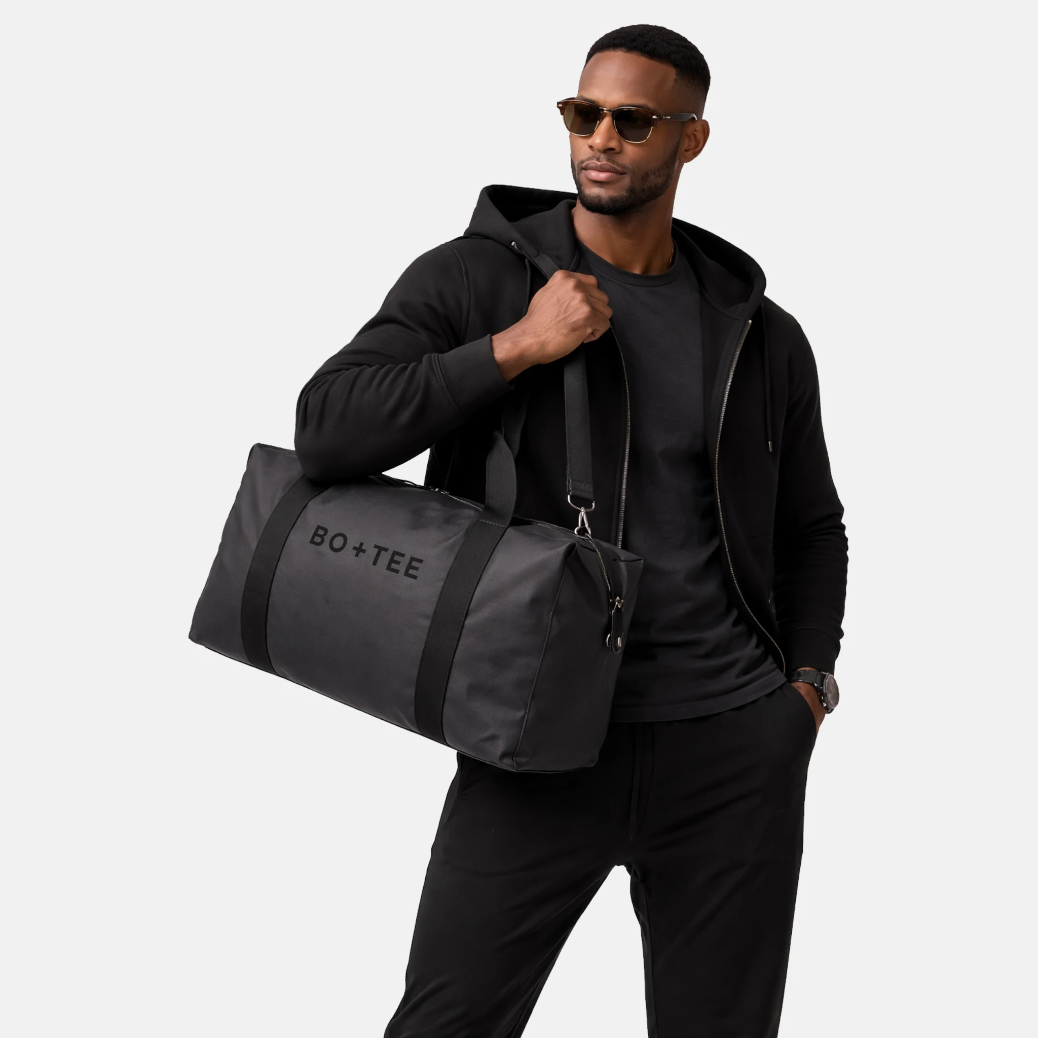 Men's Botee Logo Embroidered Black Duffle Bag