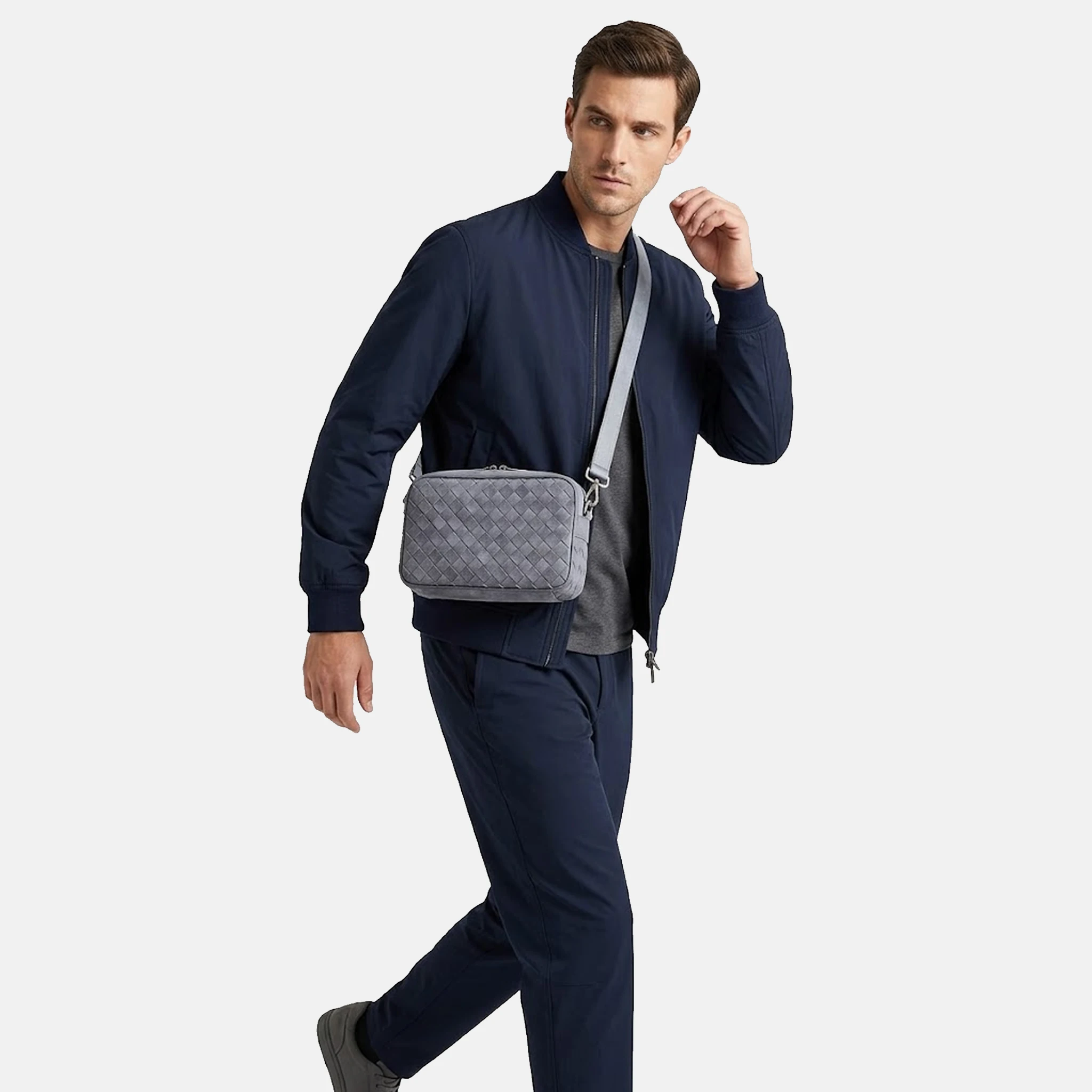 Men's Bottega Veneta Camera Suede Cross-Body Bag