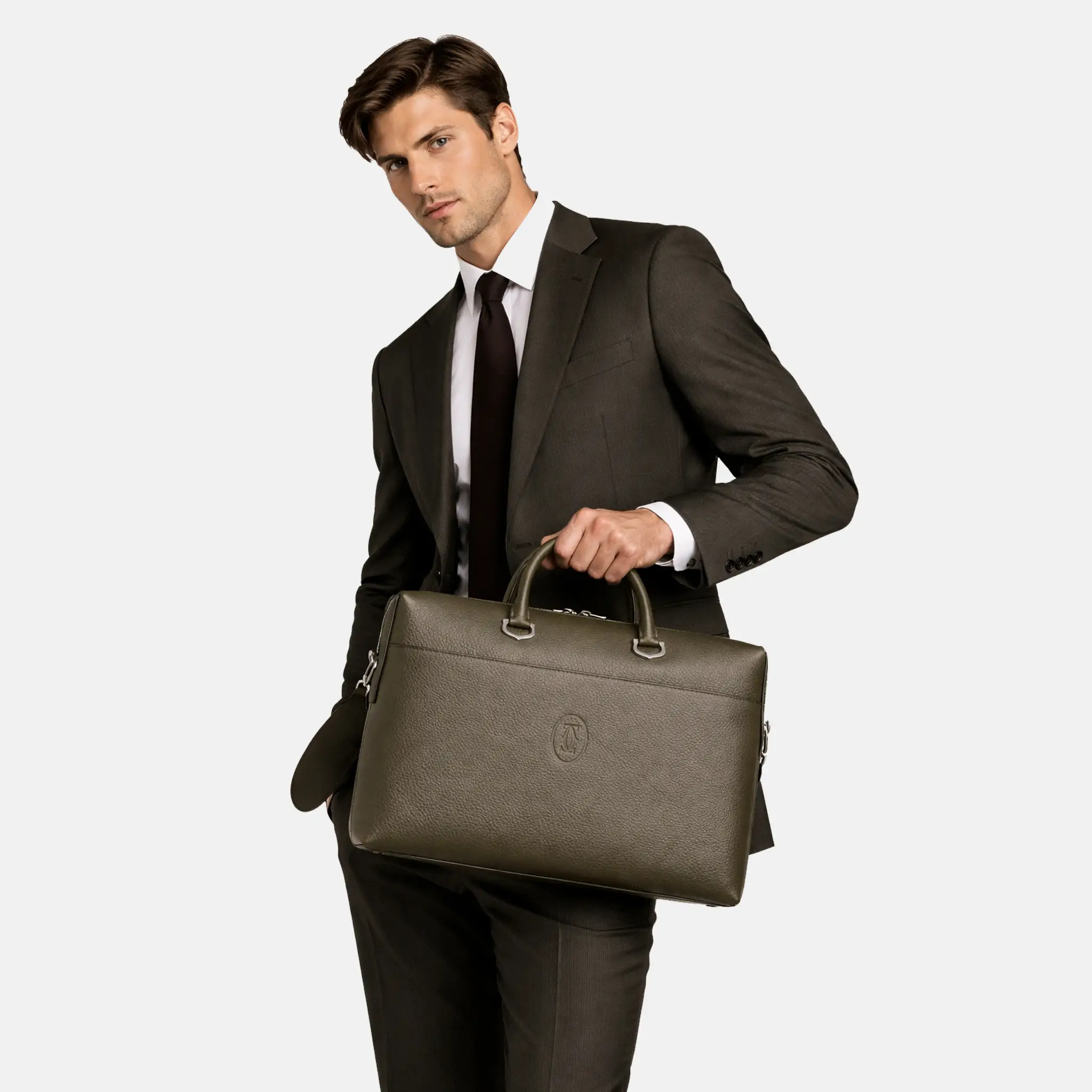 Men's Cartier Must de Cartier Khaki Leather Briefcase