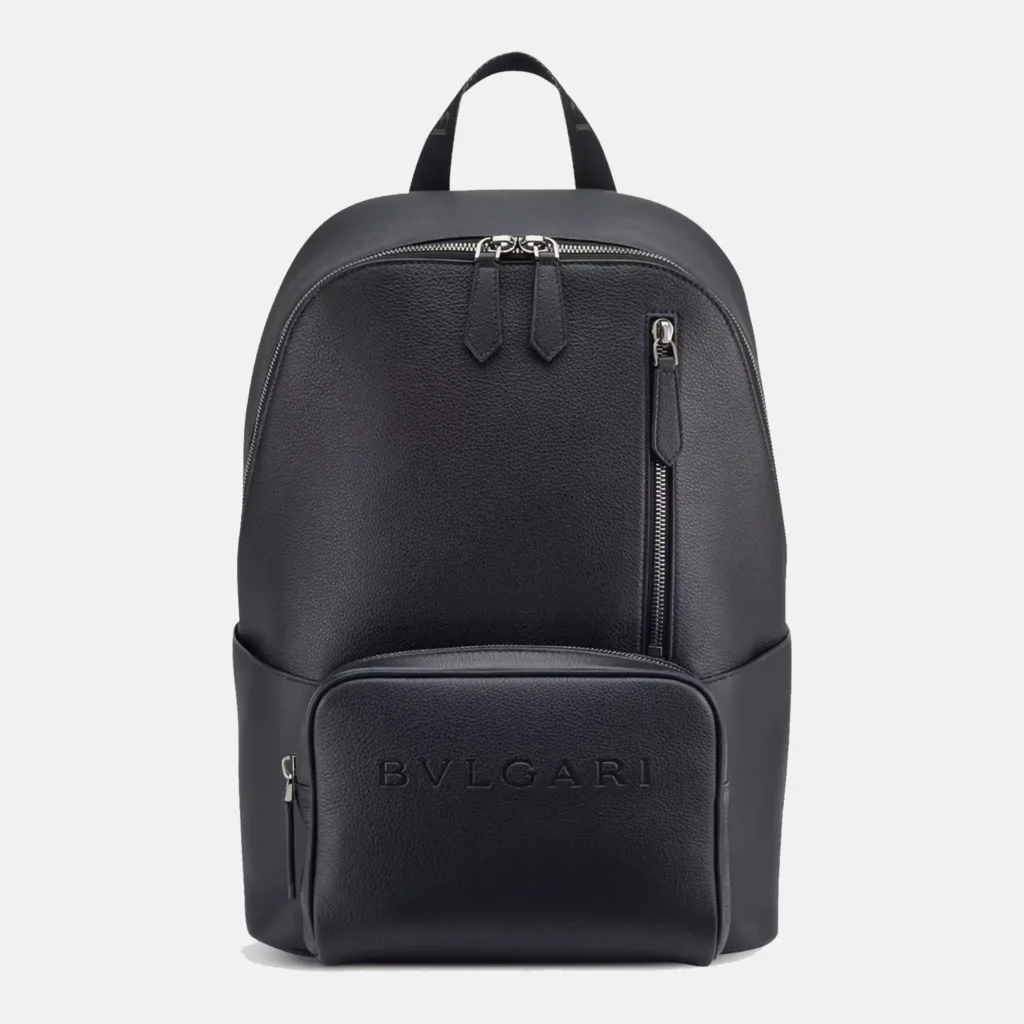 Mens Embossed Black Leather Backpack