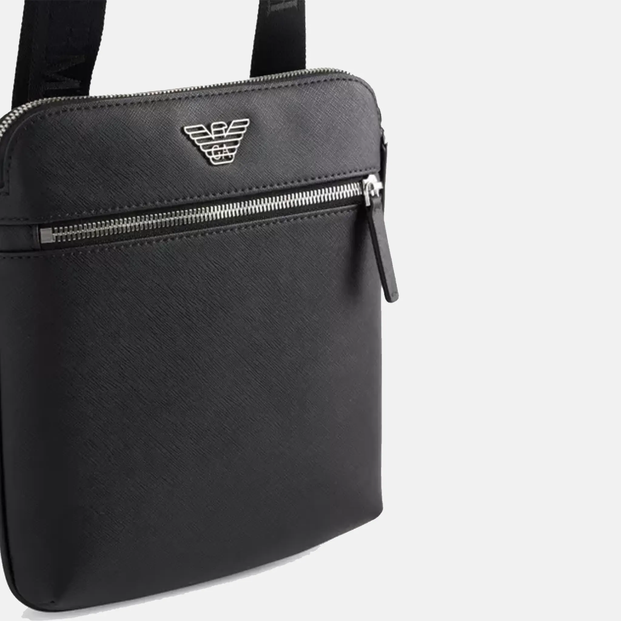 Men's Emporio Armani Black Leather Messenger crossbody bag