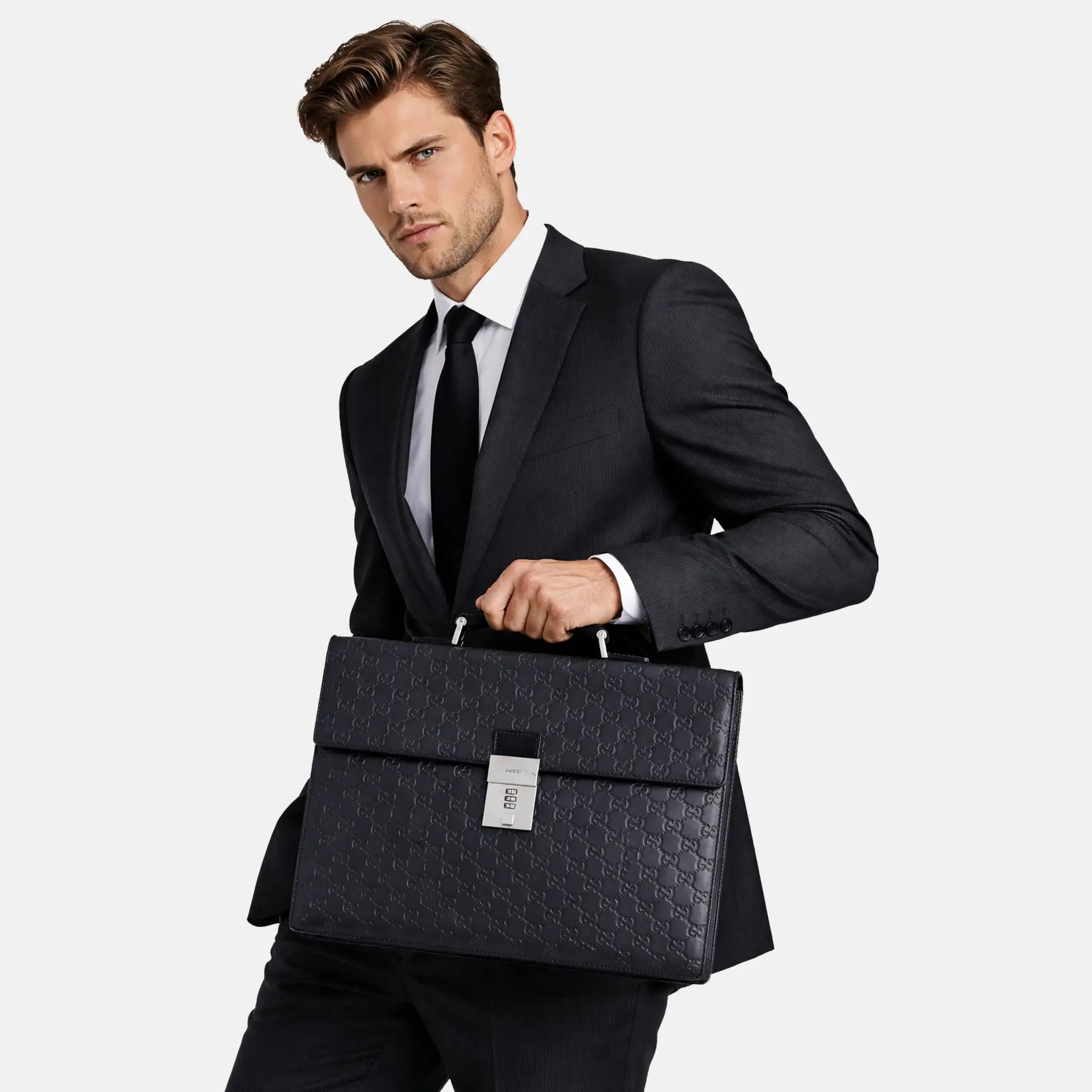 Men's Gucci Black Guccissima Leather Briefcase