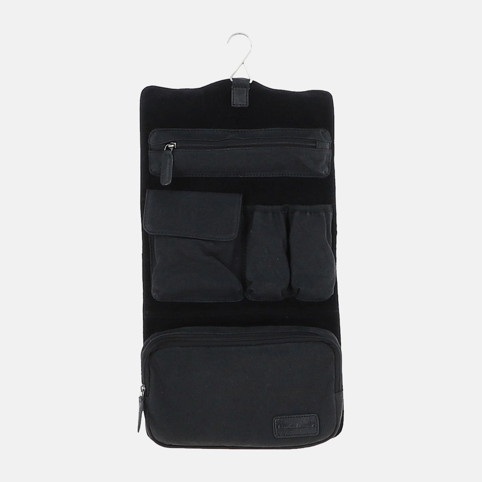 Men's Hanging Black Leather Toiletry Bag