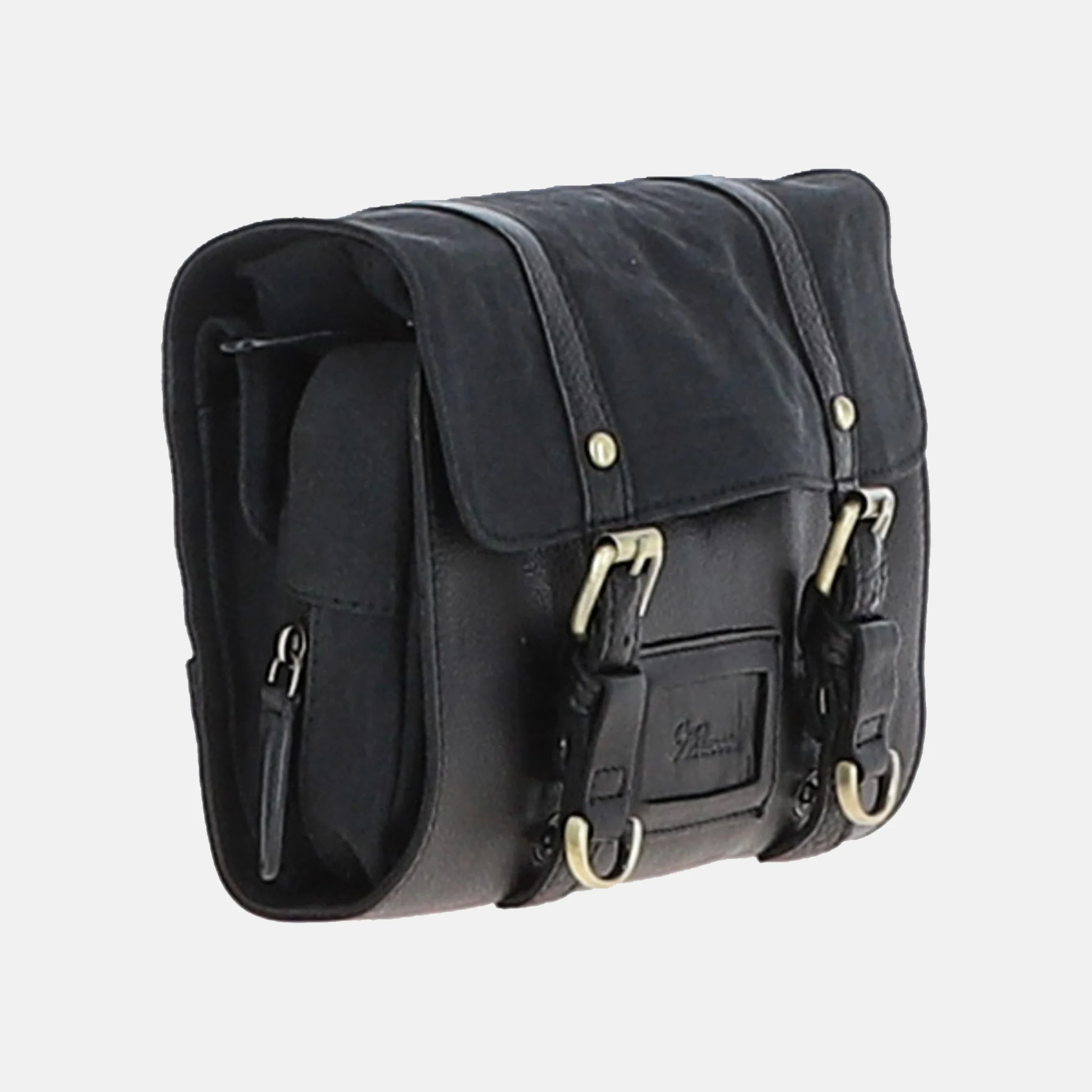 Mens Leather & Canvas Black Hanging Toiletry Bag