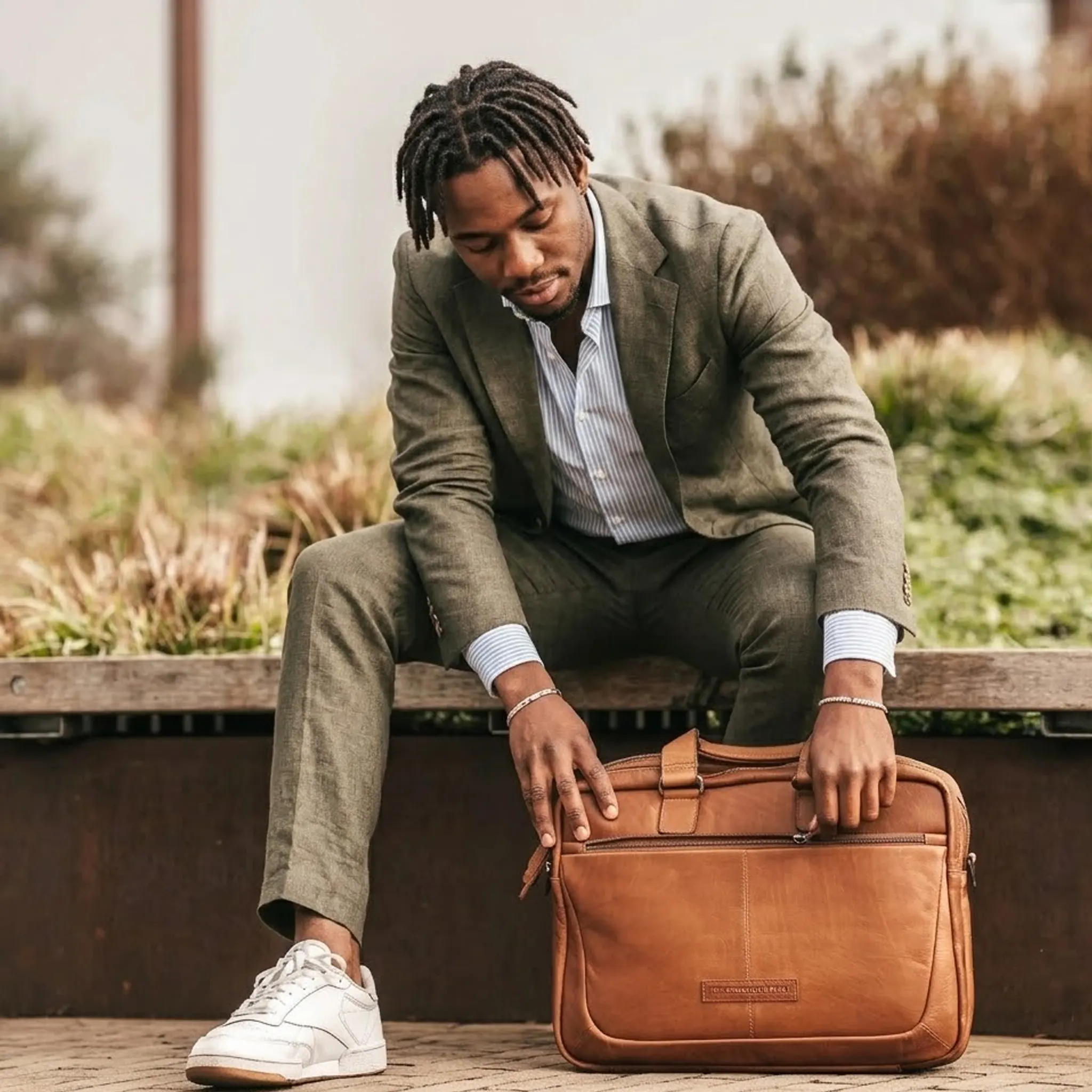 Mens Leather Laptop Bag Cognac Seth