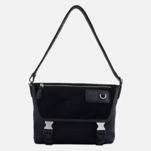 Men's Loewe Medium Flex Messenger Canvas and Suede Black Shoulder Bag