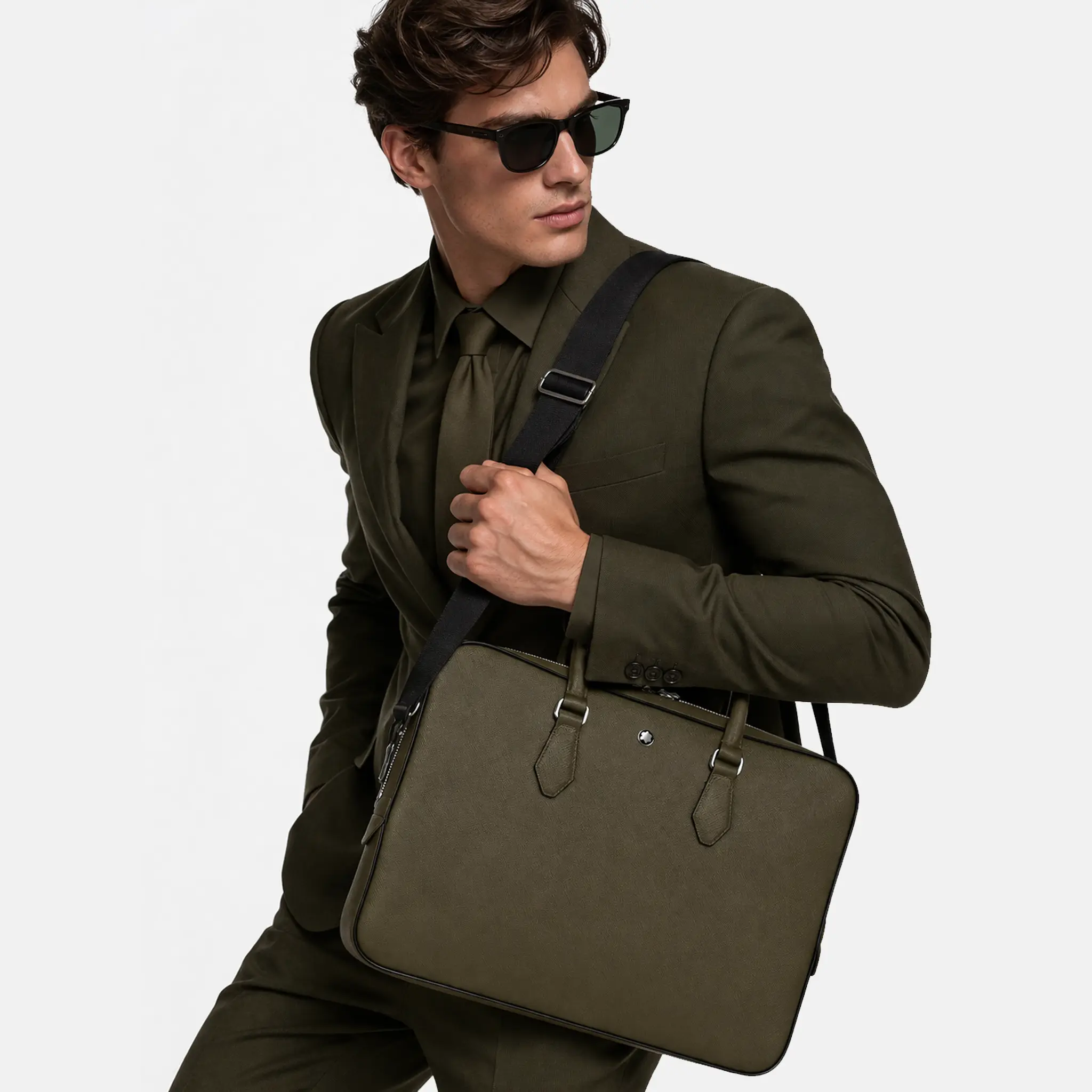 Men's Montblanc Sartorial Thin Olive Leather Briefcase