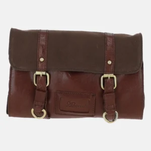Men's Tan Hanging Leather And Canvas Toiletry Bag
