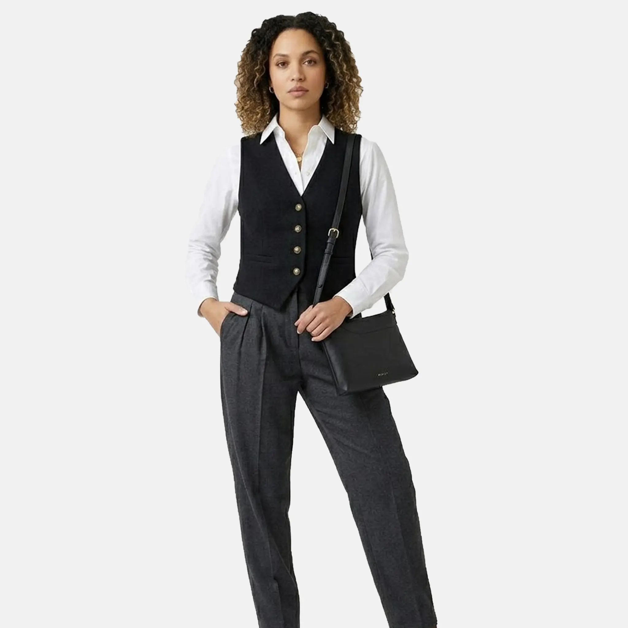 Pockets Medium Ziptop East-West Cross Body Black Bag
