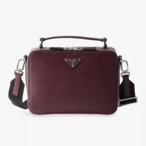 Prada Men's Brique medium Saffiano bag Brugundy