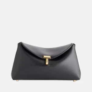 T-Lock Mini Black Leather Clutch Bag