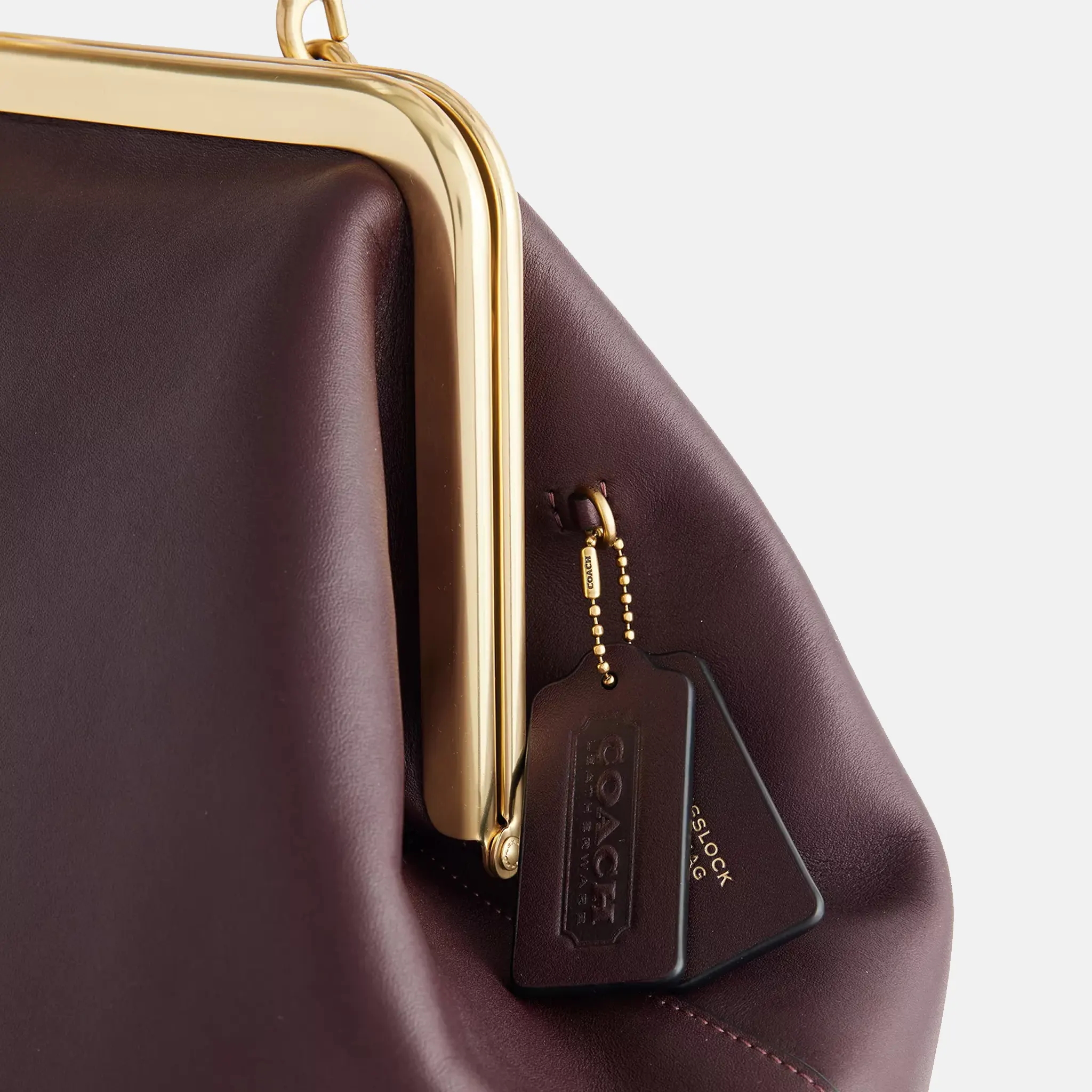Women Large Kisslock Frame Leather Shoulder Bag