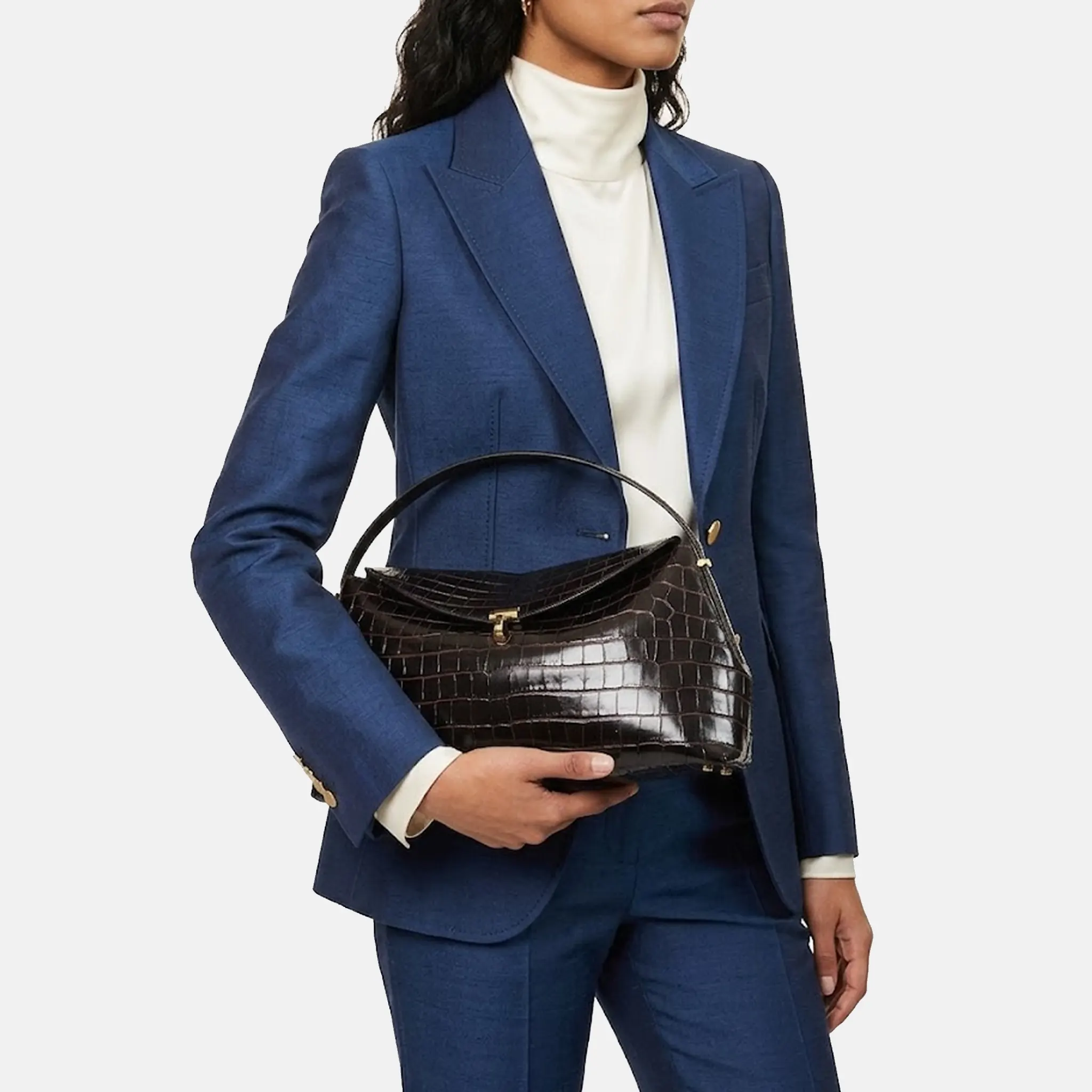 Women T-Lock Croco Leather Top Handle Bag