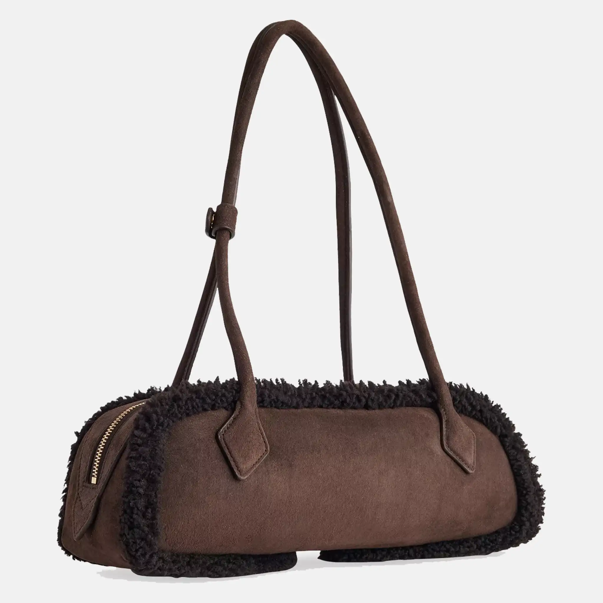 Women's Alaia Le Teckel Shearling Shoulder Brown Bag