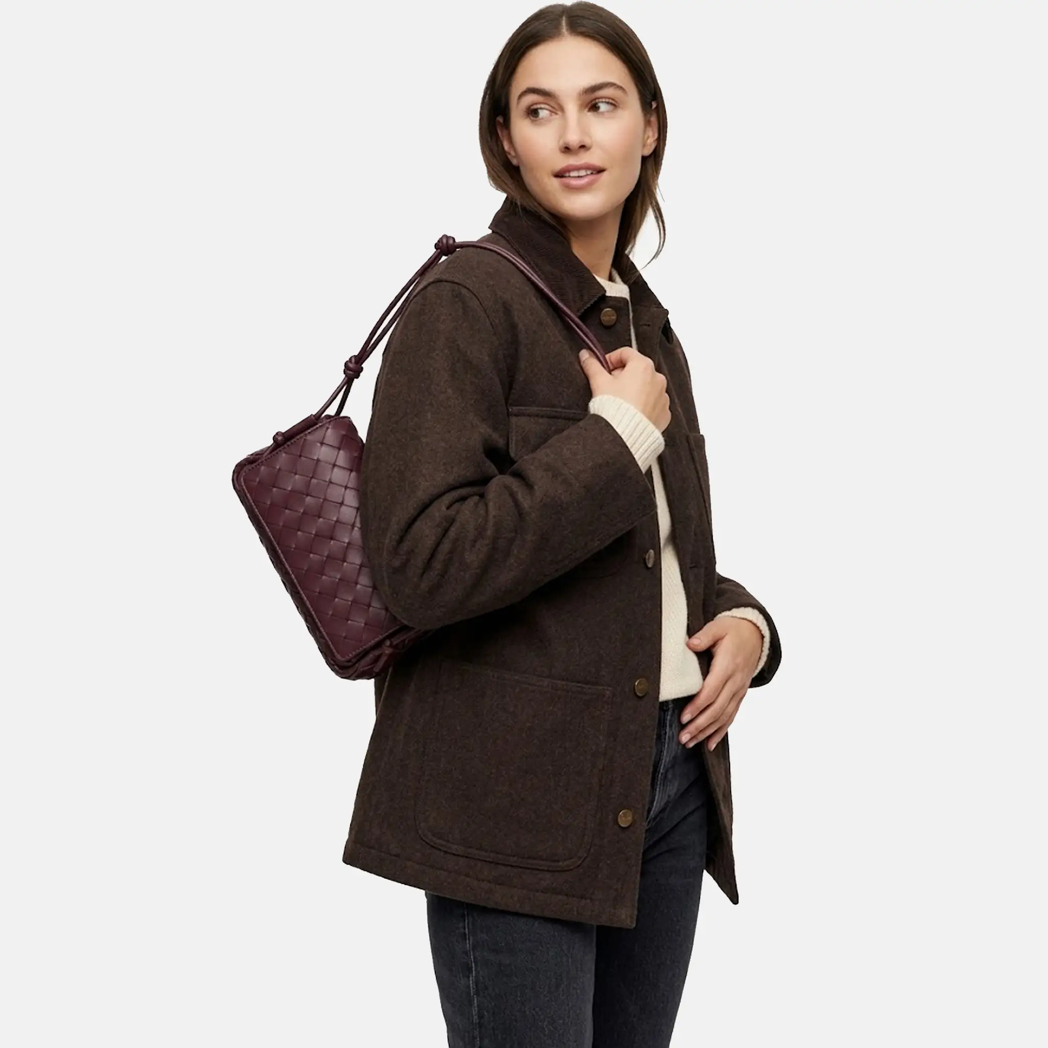 Women's Bottega Veneta Notturno Burgundy Leather Shoulder Bag