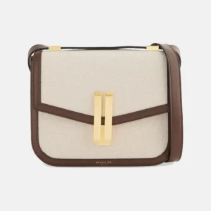 Women's Demellier Vancouver Leather and Canvas Mocha Crossbody Bag