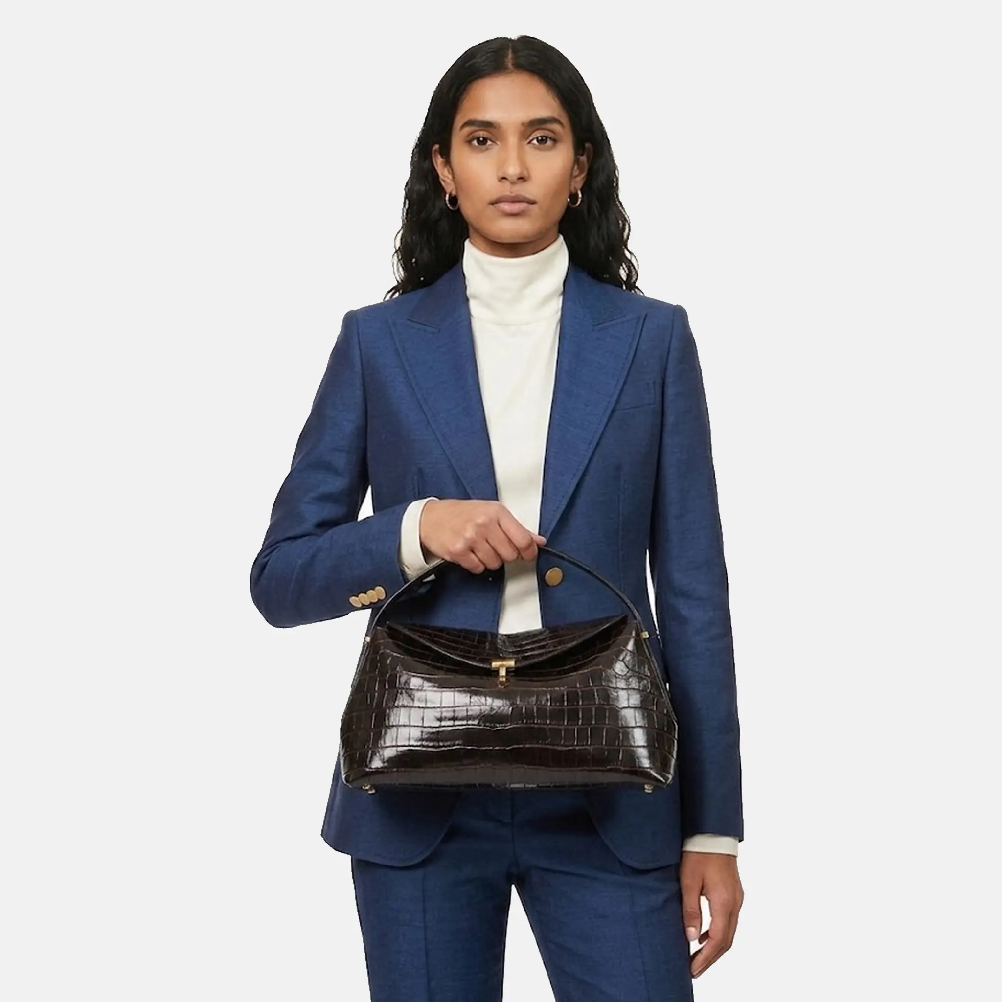 Womens T-Lock Croco Leather Top Handle Bag