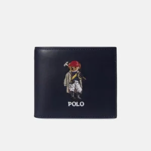 Bear-Embroidered Leather Billfold Wallet front