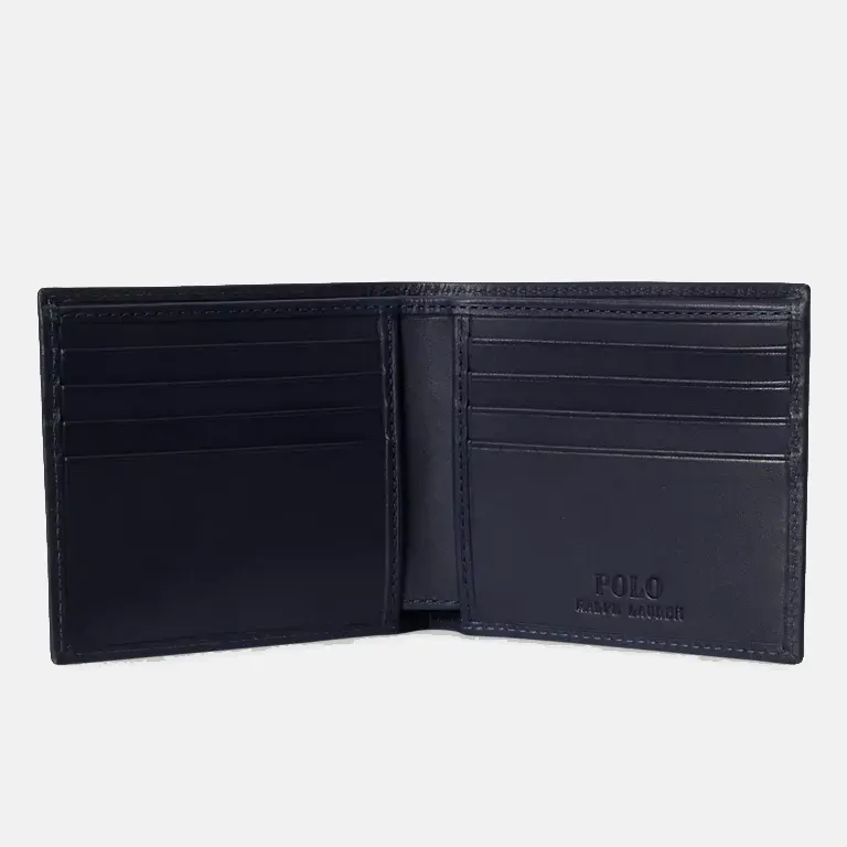 Bear-Embroidered Leather Billfold Wallet open