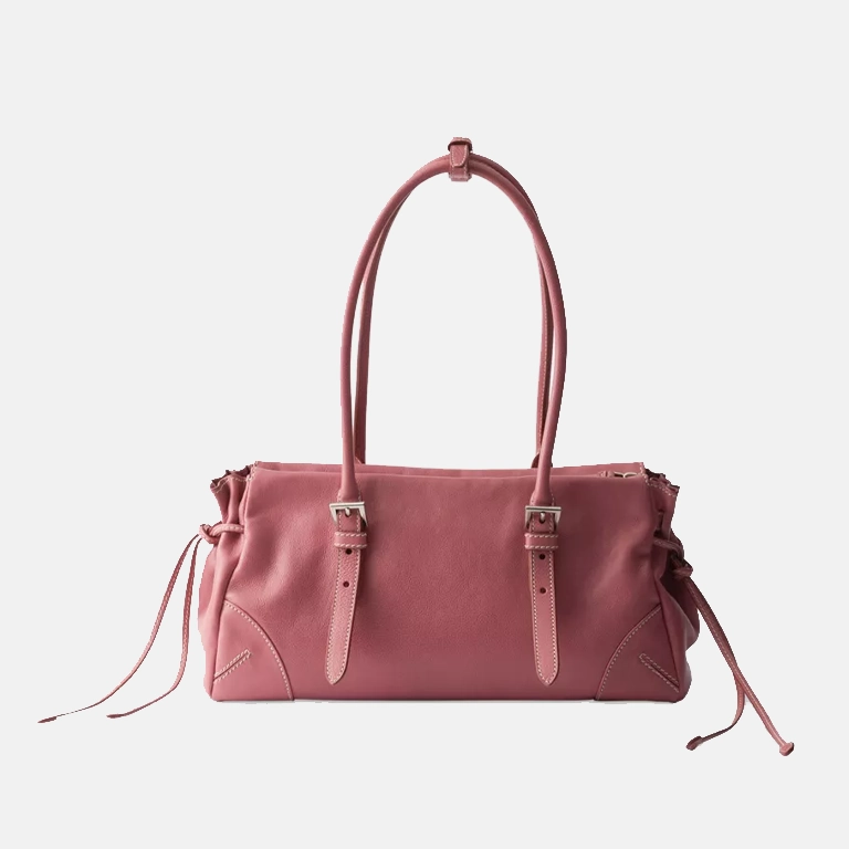Bonnie Leather Tote Bag pink zipper back