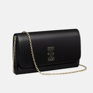 Brand-foiled leather wallet on-a-chain front