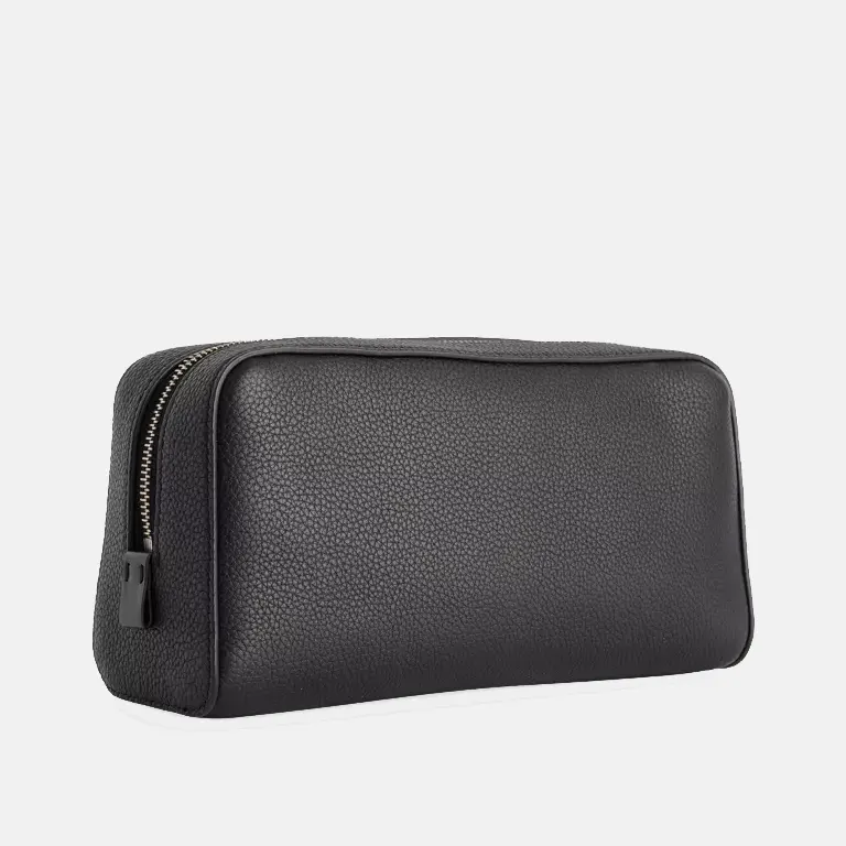 Branded Zipped Leather Wash Bag back