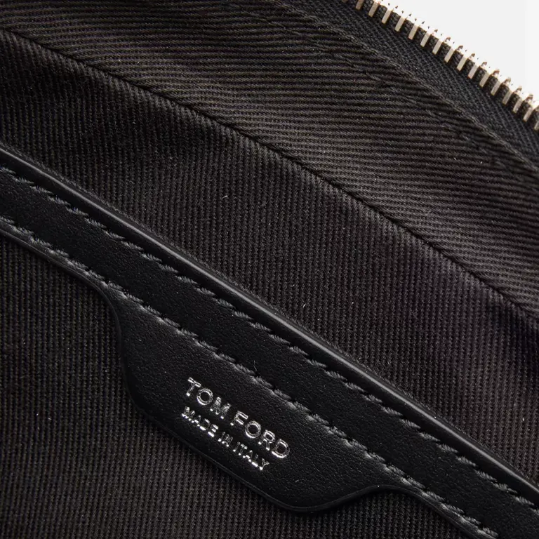 Zipped Black Leather Wash Bag - Image 4