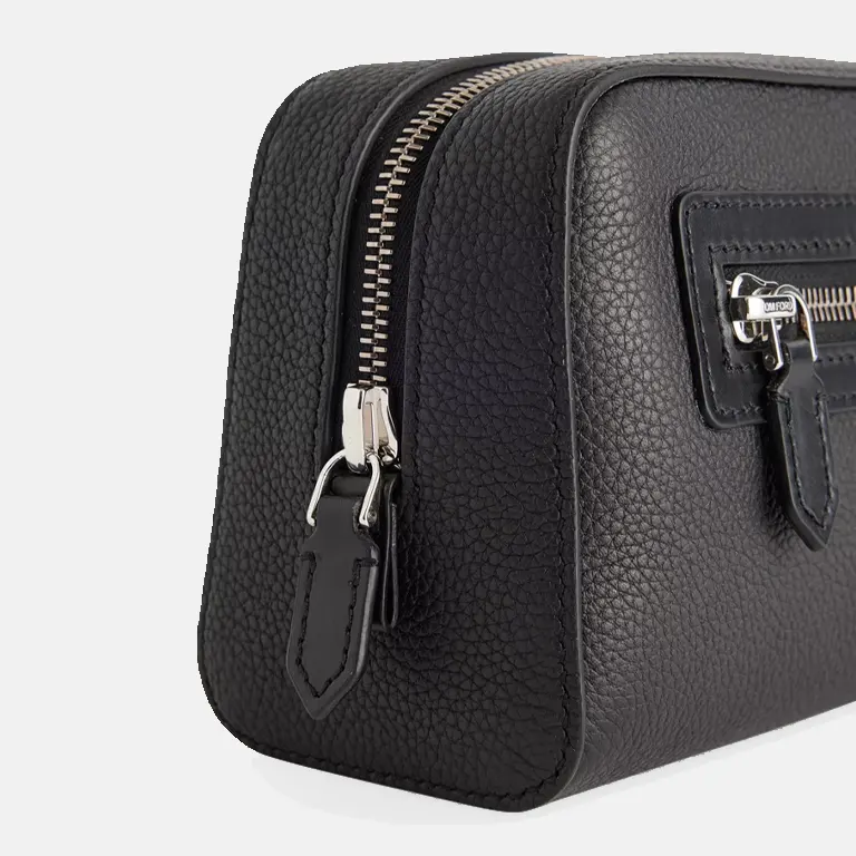 Branded Zipped Leather Wash Bag side