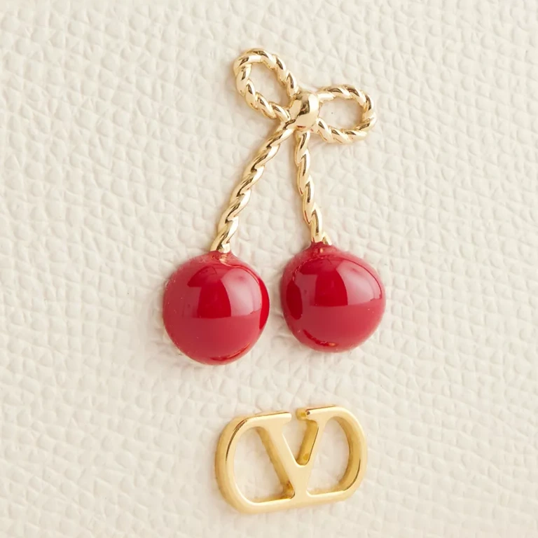 Cherry VLogo Leather Card Holder cherry