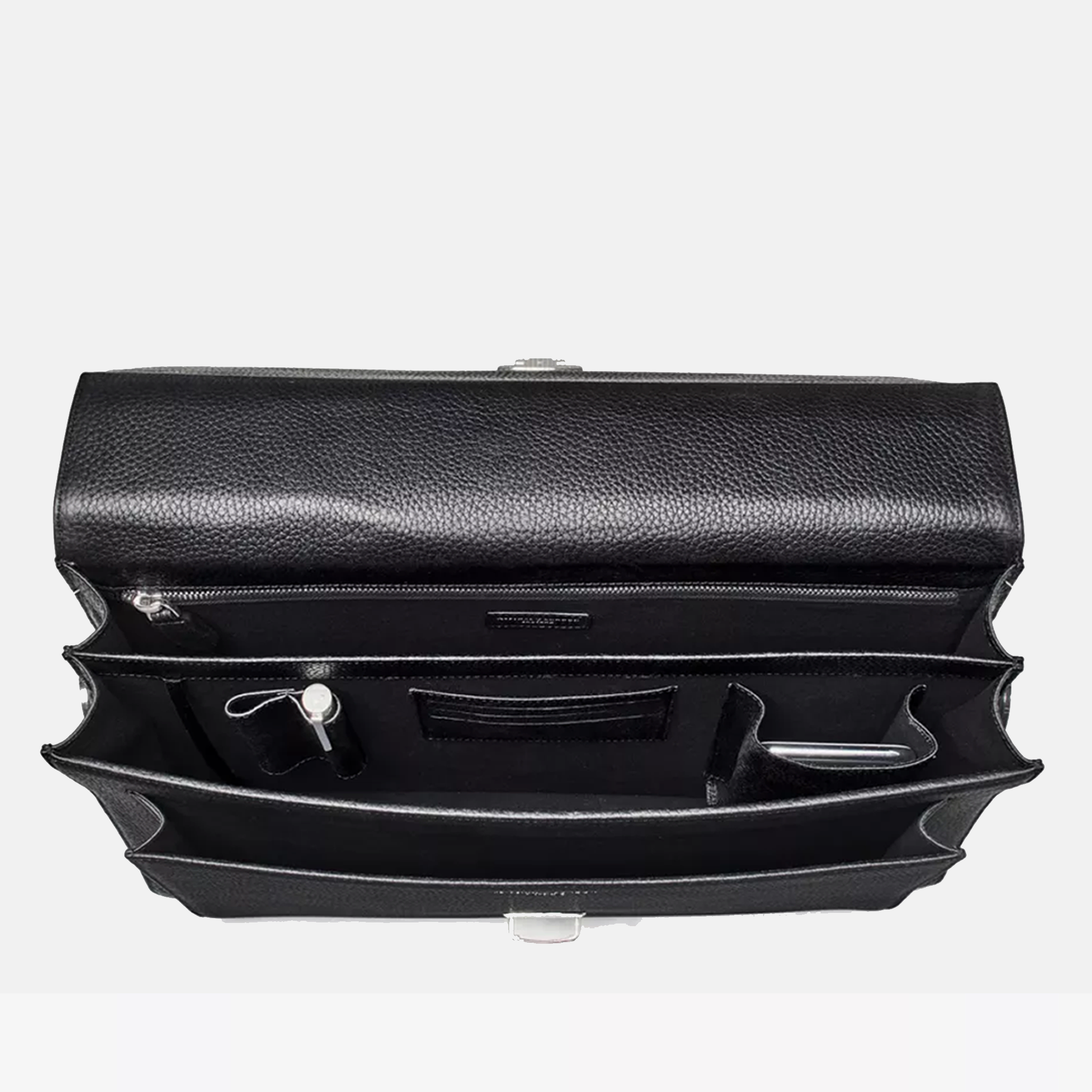 City grained-leather messenger bag open
