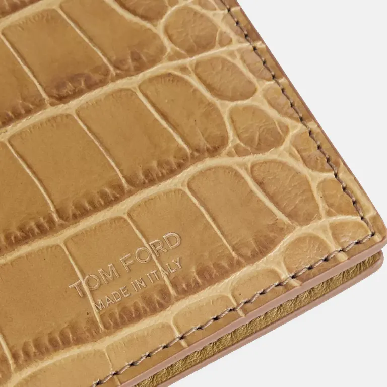 Croc-Embossed Bi-Fold Leather Card Holder close