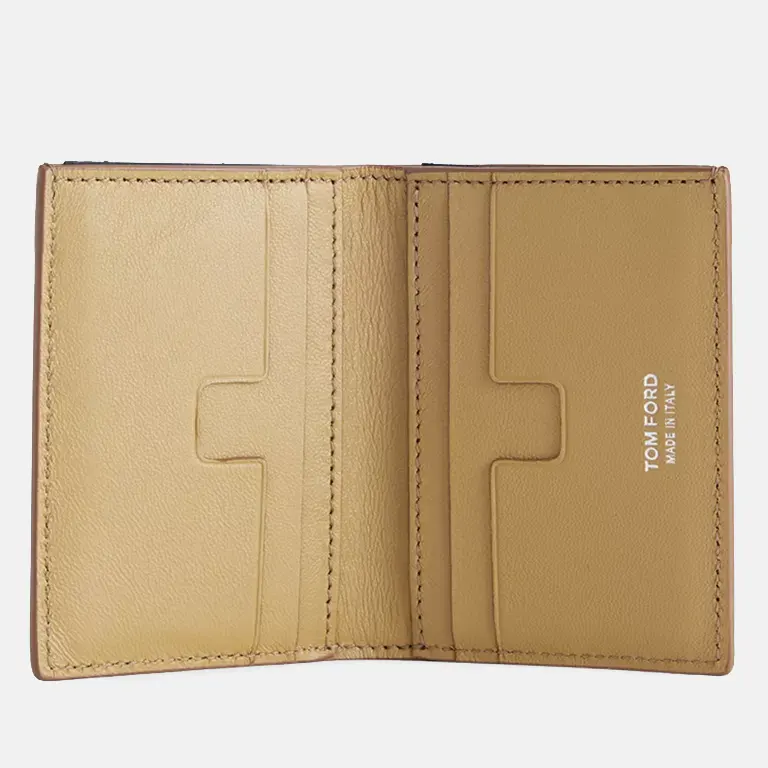 Croc-Embossed Bi-Fold Leather Card Holder open