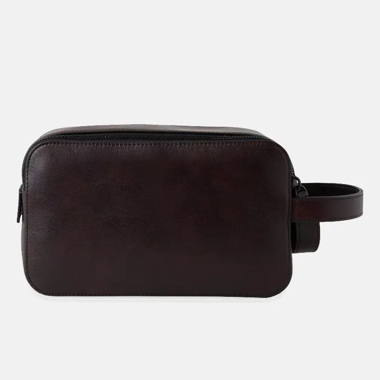 Double-Zip Leather Wash Bag back