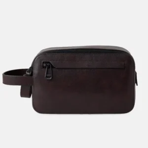 Double-Zip Leather Wash Bag front