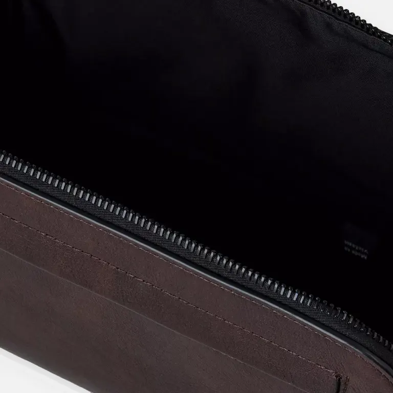 Double-Zip Leather Wash Bag open