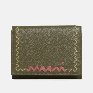Embroidered-Logo Tri-Fold Leather Wallet front