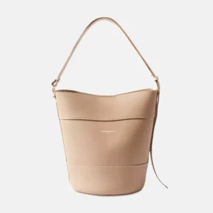 Grained-Texture Leather Bucket Bag front