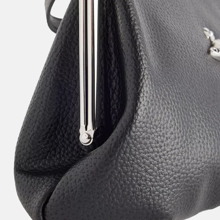 Granny Frame Faux Leather Purse Top-Handle Bag close