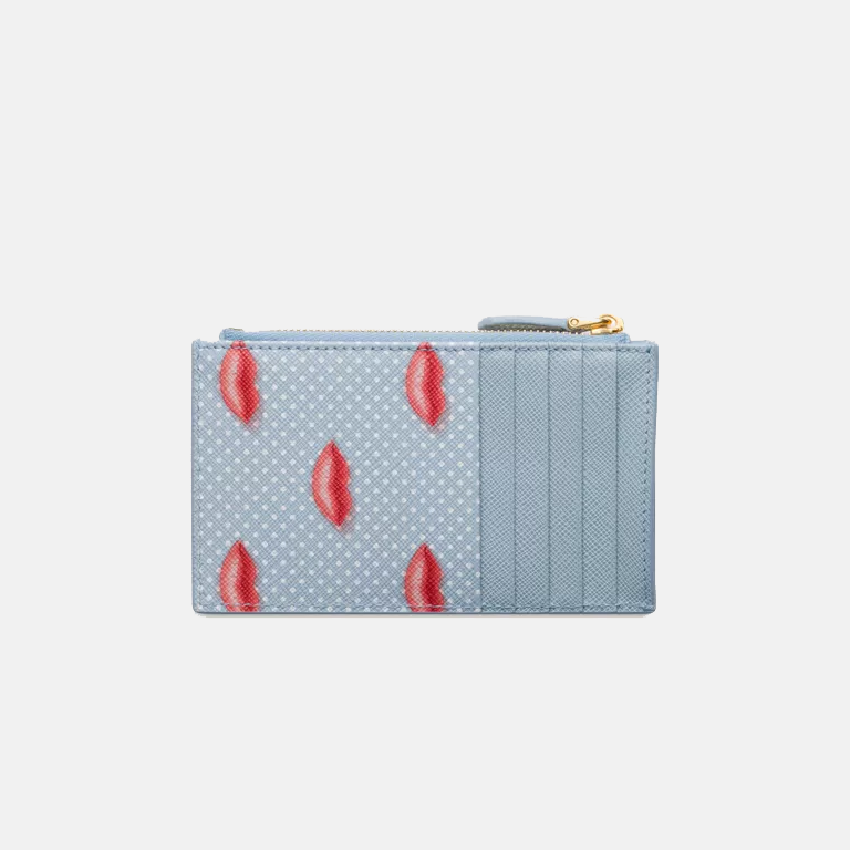 Graphic-Print Leather Card Holder b;ue